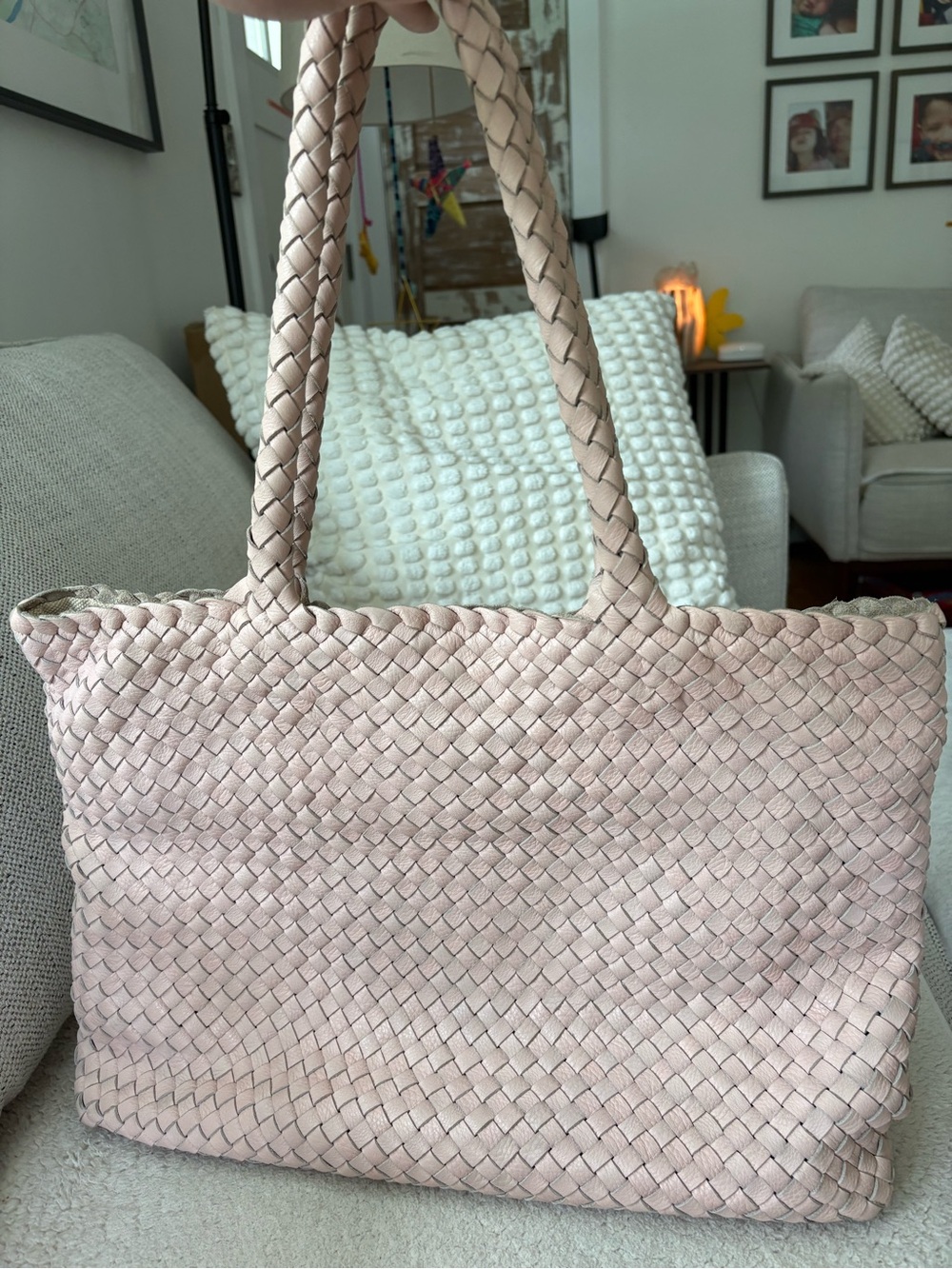 Milaner Classic Elana Woven Handbag, Blush Nappa